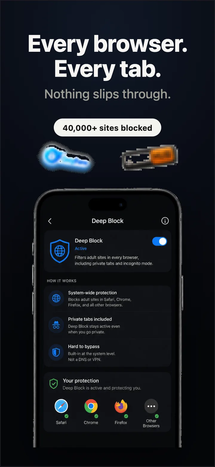 Escape's Deep Block screen, active in Safari, Chrome, Firefox and other browsers