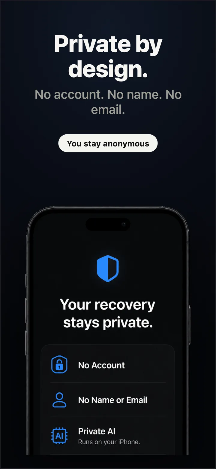 Escape's privacy screen: no account, no name or email, private AI